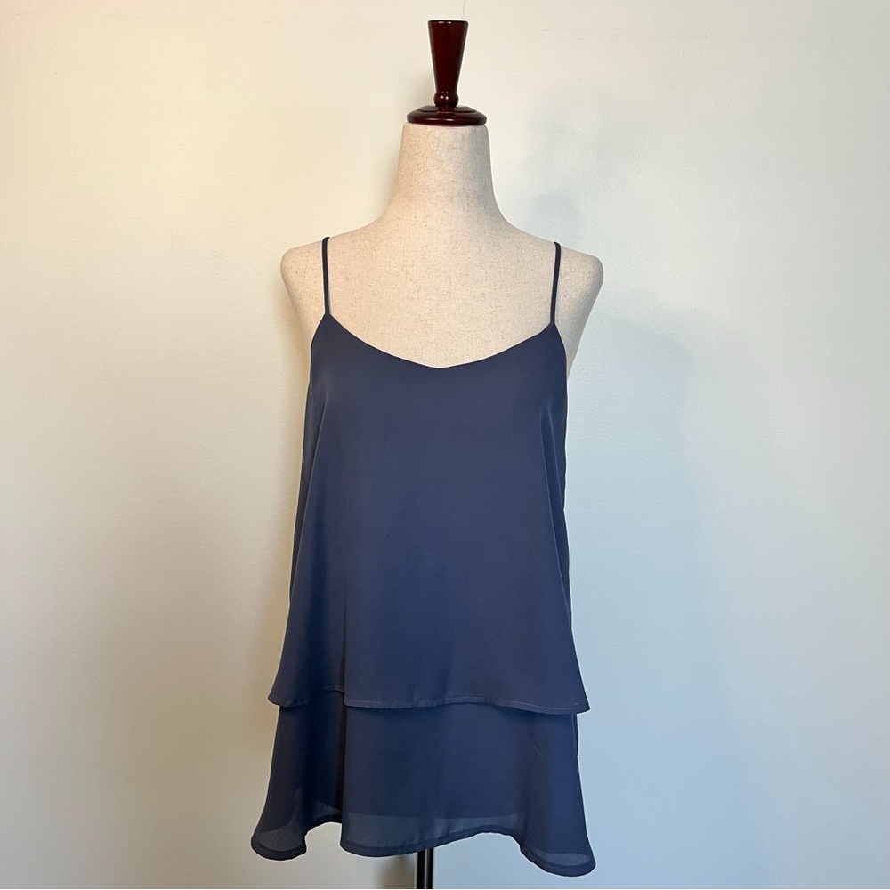 Blue Double Layer Chiffon Spaghetti Strap Cami